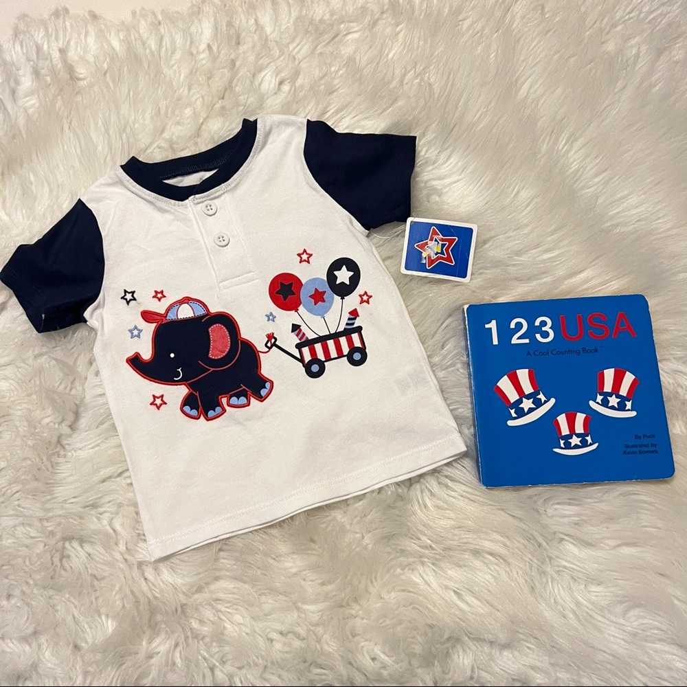 Patriotic Shirt and USA themed Board Book Size 18 months